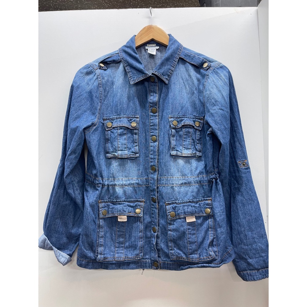 Prototype Womens Medium Wash‎ Denim Utility Jacket Cinched Waist Blue Size M